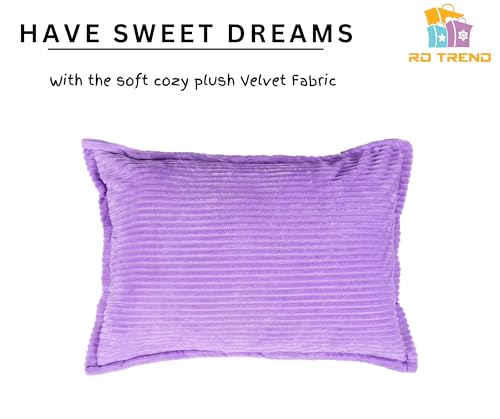Image of RD TREND Presents Velvet 250 GSM Self Stripe Pillow Cover Set of 2 with Zipper, Size -18 inch x 28 inch Inches (45x71 Cm) (Lavender)