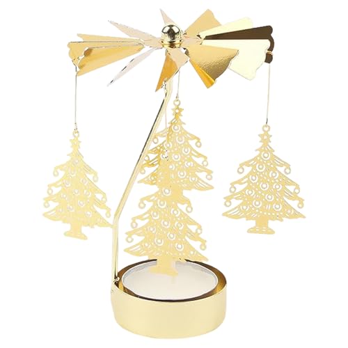 SHUOHONG Portacandele Girevole Rotante Natalizio in Metallo, Porta Candele Tealights, Porta Candele da Tavolo, Portacandele da Tavolo, Candele Decorative per Natale Compleanno Matrimonio (T)