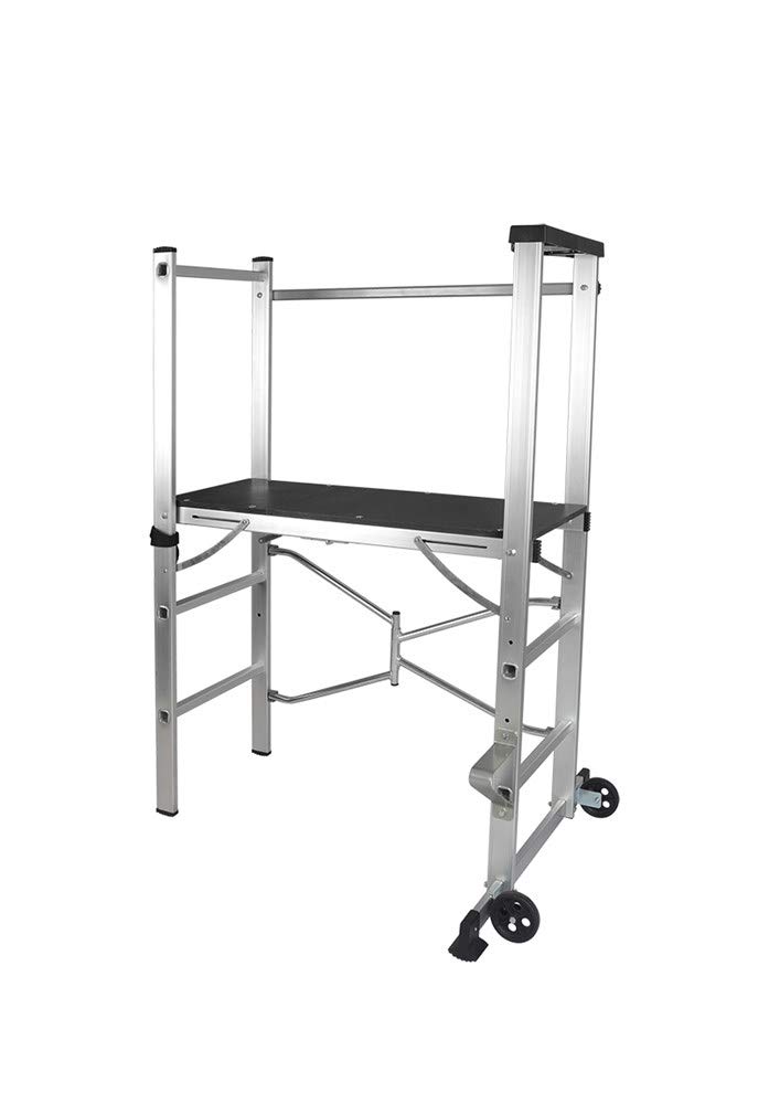 Svelt Trabattello Richiudibile in Alluminio – Altezza 1,55 m, Piano di Lavoro 88 cm, Ruote in PVC, Portata 100 kg, Compatto e Leggero per Fai da Te e Uso Domestico
