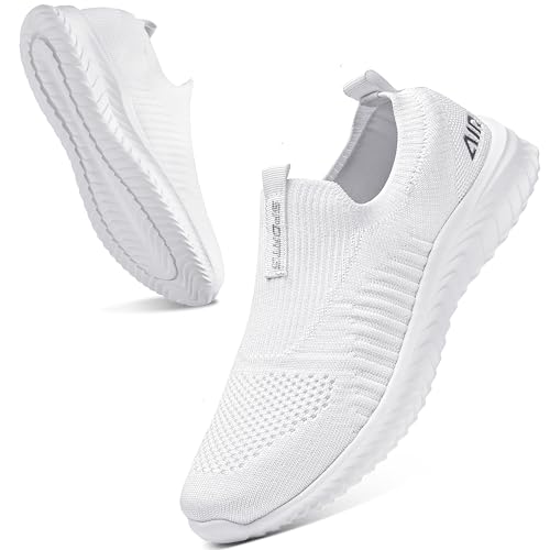 Littleplum Damen Sneaker Straßenlaufschuhe Atmungsaktiv Turnschuhe Leicht Laufschuhe Sportschuhe Slip On Schuhe,B Weiß,40 EU