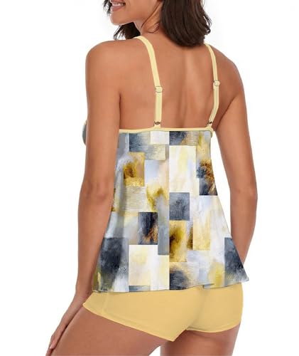 Image of Urchics 2026 Women Two Piece Tankini Swimsuit Tummy Control Plus Size Long Torso Top and High Waisted Boyshorts Bathing Suits