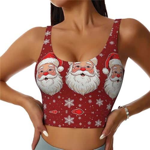 Women Girls Yoga Bras U-Shaped Back Comfy Athletic Tops Padded Sleeveless Activewear for Gym Exercise, Christmas Santa Claus