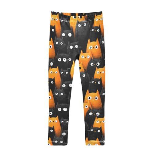 Girls Leggings Black and Orange Cats Animals Soft Toddler Leggings for Girls Kids Pants Size 4T-10T