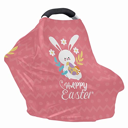 Image of Coldinair Easter Rabbit Eggs Print Car Seat Cover for Babies Boys Girls,Soft Stretchy Nursing Cover,Breathable Infant Carseat Canopy,Shopping Cart /High Chair /Stroller Covers