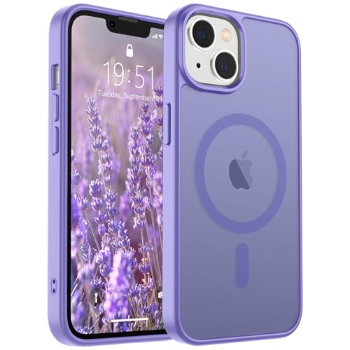 Image of SUPFINE Magnetic for iPhone 14 Case & iPhone 13 Case (Compatible with MagSafe)(Military Grade Drop Protection) Translucent Matte Shockproof Phone Cover,Purple