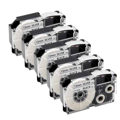 2 5 �� XR12WE XR9WE ���n�ɔ��̃e�[�v XR-12WE XR-9WE XR-12YW XR-12X 9 12 �~�����[�g�����x�� KL-60 ���x�����[�J�[�p(5PK Black on Silver)