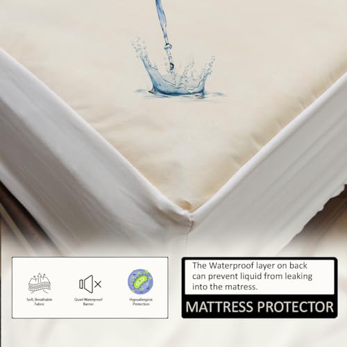 Image of Premium 100 Percent Waterproof Mattress Protector with Elastic Non-Woven | Hypoallergenic Mattress Cover Fitted Bed Protector for Single Size Bed 48x75 Inch Fit On 10 Inch 4X6.3 Feet, Ivory