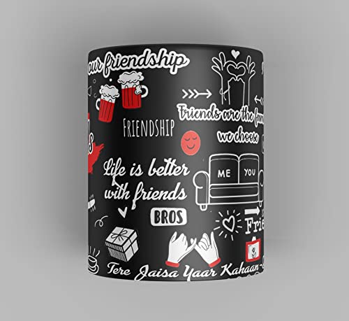 Image of Friends Forever Printed Black Ceramic Coffee Mug | Capacity 330 ml Friendship Cup | Birthday Gift for Friends | Friendship Day Gift | Microwave Safe | Dishwasher Safe