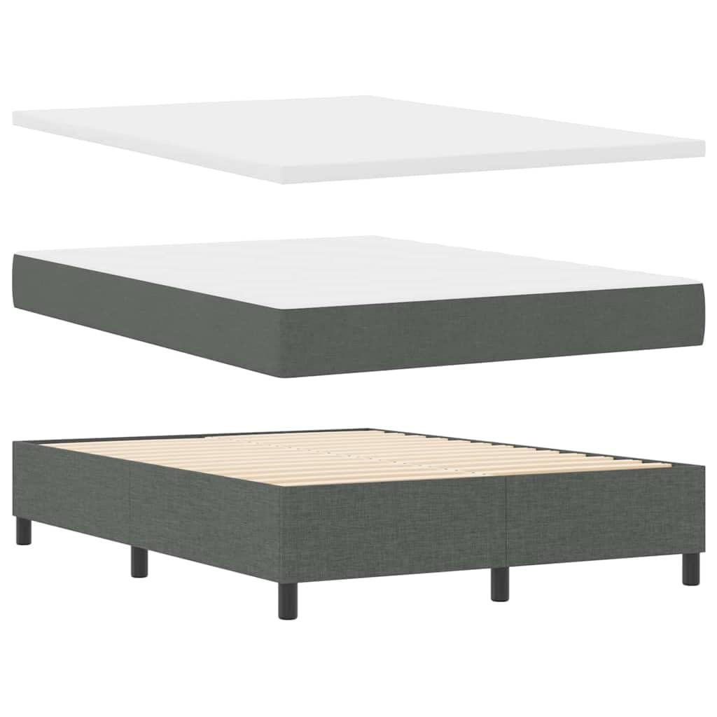 Cama con somier con cabecero gris oscuro de 140 x 190 cm, tejido de firmeza media, cabecero de altura regulable, tiras LED, marco de madera, alimentación USB