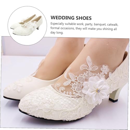 Chaussures de Mariage Dentelle Blanche Talon 5cm Escarpins Soirée Taille 38