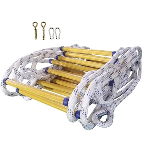 QIANMEI Rope Ladder Emergency Fire Escape Ladder，Multi-Purpose Flame Resistant Safety Extension Ladder With 2 Hooks，Fast To Deploy ，Emergency Fire Must Haves House(3m/9.8ft)