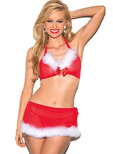 JFAN Jul dam underkläder set dam underkläder pyjamas transparent G-string vit fjäder sexig tyll meshunderkjol, röd0974, One size