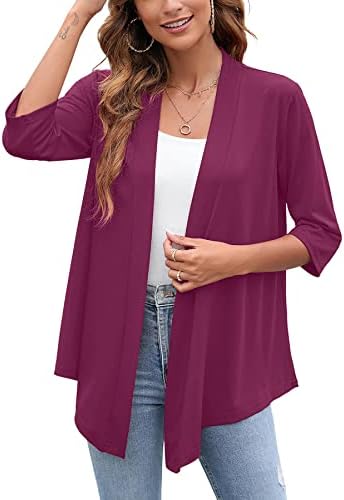 Heymoments Women's Lightweight Open Front Cardigans 3/4 Sleeve Casual Soft Drape Fall Cardigan S-2XL