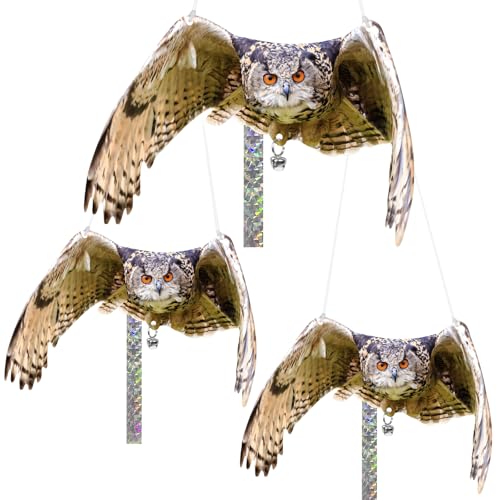 Vicsiyi Owls to Keep Birds Away: 3Pack Fake Owls with Reflective Tape for Garden Patio, Reflective Hanging Decoration to Keep Birds Pigeon from Windows Tree