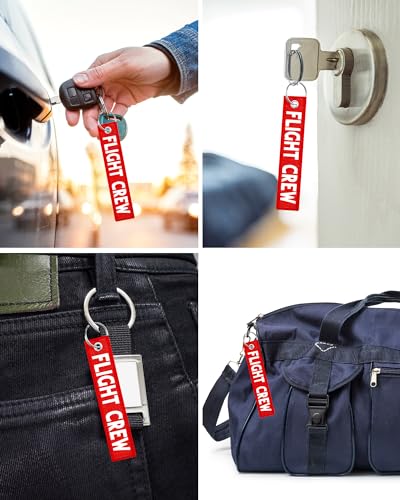 Image of Junkin 12 Pcs Flight Crew Keychain Airplane Aviation Keychain Flight Crew Luggage Tags Embroidered Key Ring