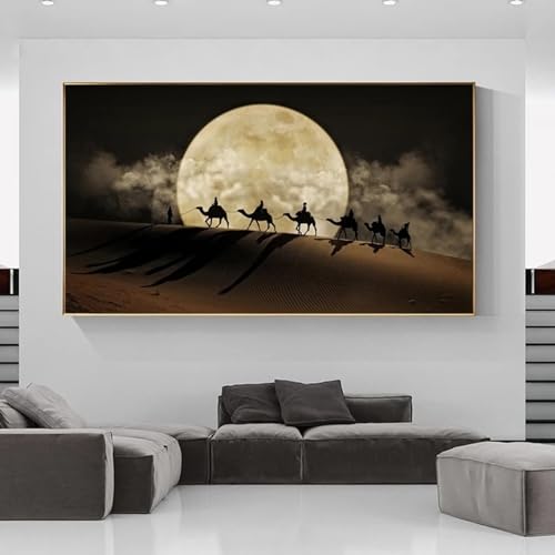Affiche chameau désert lune grand tableau mural encadré 55x110 cm