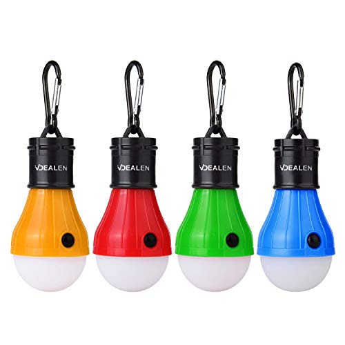 Vdealen Campinglampe, LED Zeltlampe Notlicht Batteriebetrieben Wasserdicht Tragbare Glühbirne Set für Camping, Abenteuer, Stromausfall, Angeln, Notfall, Garage, Wandern, 4 Pack