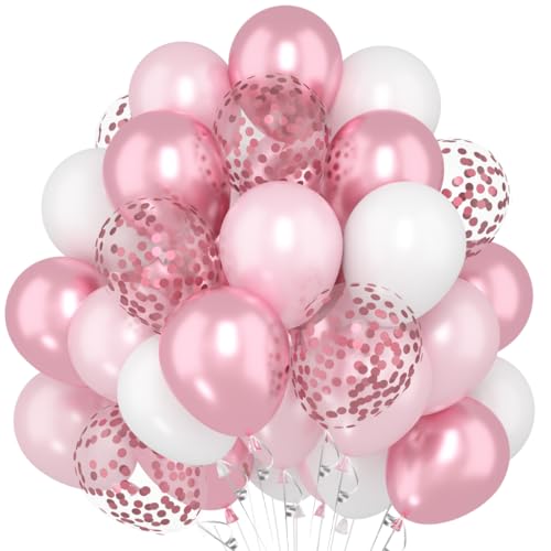 Luftballon Rosa 60 Stück Luftballons Geburtstag Rosa Ballons Metallic Pink Weiß Luftballons Rosa Weißer für Geburtstagsdeko Mädchen Frauen Hochzeit Babyparty
