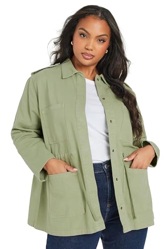 Yours Curve Sage Utility Style Denim Jacket - Women's - Plus Size Curve