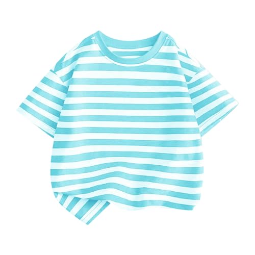 Children's Short Sleeved Striped Top Round Neck Cotton Going Out Outfits for Boys Girls Toddler Casual Outfits