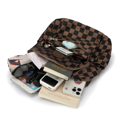 Image of Tanweibago Mini Nylon Women Backpacks,11L Small Ladies backpacks Casual Lightweight Women Shopping Travel Daypack (Checkered Coffee)
