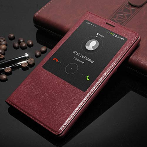 RZL cell phone cases For Huawei Mate 8, Genuine Leather Ultra Thin Flip Window View Stand Feature Case Cover compatible with Huawei Mate 8 (Color : Wine Red)