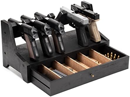 DGWJSU Pistol Rack Gun Safe, Real Wood Gun Rack Holder for Gun Cabinet Accessories, Rustic Style Handgun Rack Organizer for Nightstand, Gifts for Men