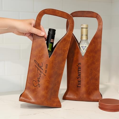 Bolso porta vino de cuero personalizado grabado a láser miniatura 6