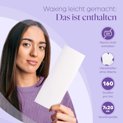 Foto von Vliesstreifen für Warmwachs und Zuckerpaste [160 Stück] hautschonende & reißfeste Enthaarungsstreifen aus Vlies für jede Art von Depilation auf Bein, Brust, Rücken, Intimbereich & Gesicht