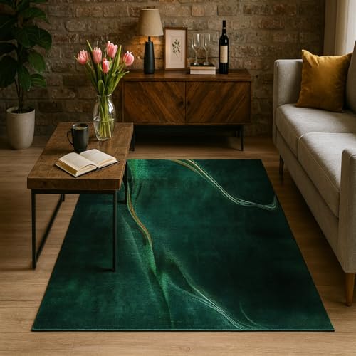 Tapis grand salon 180x200 cm vert doré abstrait moderne doux - 2