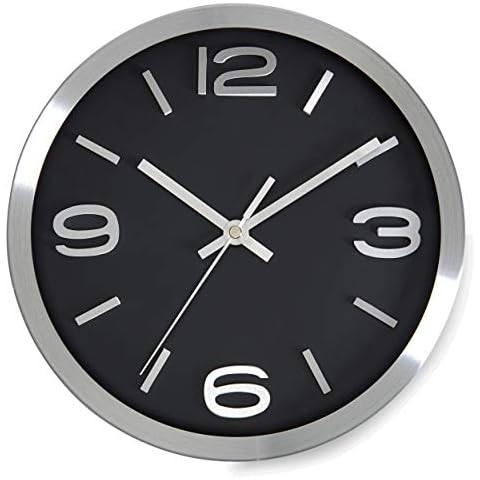 Bernhard Products Modern Wall Clock 10 Inch Black & Silver Silent Non Ticking Battery Operated Metal Round Elegant Quality Quartz, Kitchen Home Office Clock with 3D Numbers, Easy to Read Cover