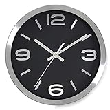Bernhard Products Modern Wall Clock 10 Inch Black & Silver Silent Non Ticking Battery Operated Metal Round Elegant Quality Quartz, Kitchen Home Office Clock with 3D Numbers, Easy to Read