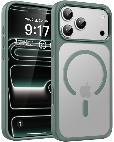 OuXul Magnetic for iPhone 17 Pro Max Case (Compatible with Magsafe) (Military Grade Shockproof) (Reinforced Camera Protection) Translucent Anti-Fingerprint Phone Cover, Fresh Green