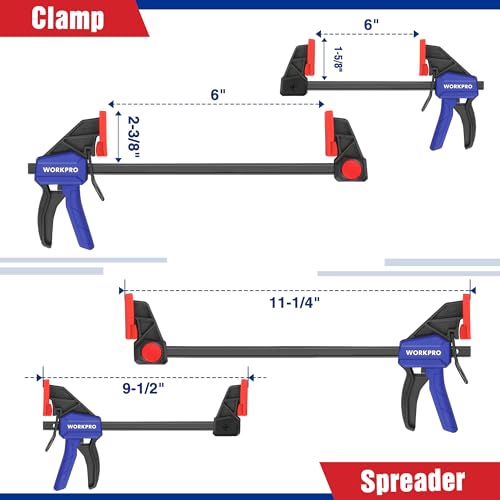 Image of WORKPRO Mini Bar Clamps for Woodworking, 6PC One-Handed Spreader /Bar Clamp, 6-Inch (4) Light-Duty Quick-Change Wood Clamps Set and 6-Inch (2) Mini F Clamp, 150 lbs&50 lbs