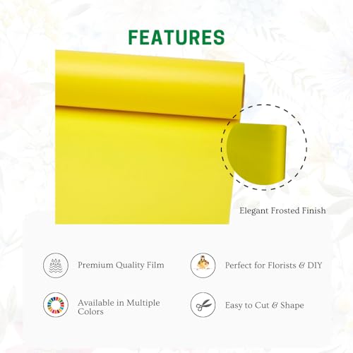 Image of Oasis Frosted Yellow Bouquet Wrapping Roll Premium Korean Style Flower Wrap for Fresh Flowers & Gift Packaging Florist Essential Supplies 60 Micron 25 Meter Long