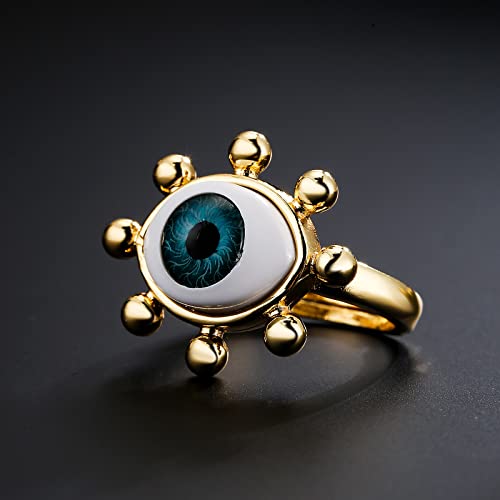 18K Gold Plated Fashion 3D Evil Eye Charm Finger Ring For Women Men Adjustable3