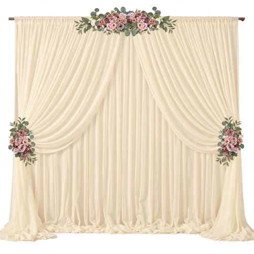 20ft x 10ft Champagne Backdrop Curtains, Wrinkle-Free Sheer Chiffon Fabric Photo Backdrop Drapes for Wedding Arch Party Ceremony Stage Photography Decorations