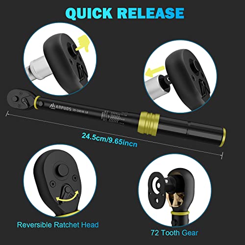 Image of ANPUDS 1 /4 Inch Click Torque Wrench, 20-240 in.lb /2.3-27.1 Nm, Lightweight | Inch Pound, Small Mini Bike Tool, ±3% Accuracy, 72-Tooth Dual Direction, Dual Range for Carbon Fiber Bicycle, MTB Maintenance