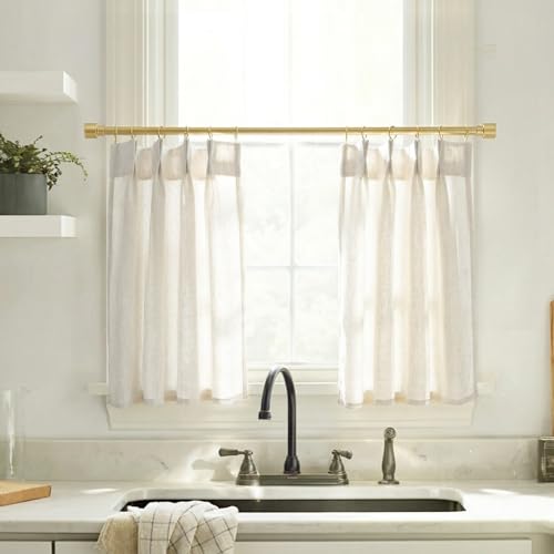 Lino Rosa Cafe Curtains 18 Inch Length for Kitchen Window
