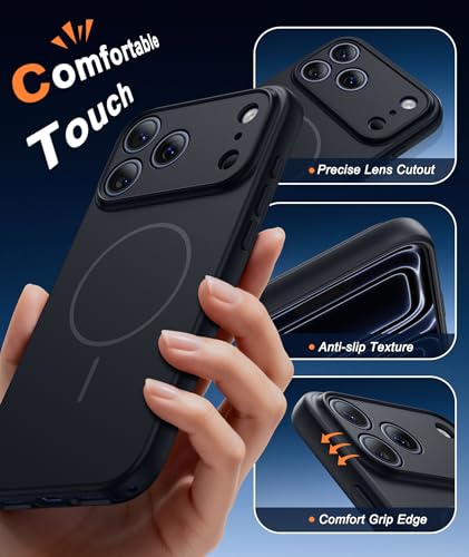 Image of FNTCASE for iPhone 17 Pro Max Case: [Compatible with Magsafe] Solid Black Matte 17 Promax Magnetic Phone Cover with [Full Camera Protection] [Screen Protector] Military Grade Shockproof Protective