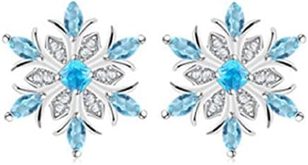 COLORFUL BLING Women's Blue Snowflake Dangle Earrings Pendant Necklace Ring Set Flower Clavicle Chain Crystal Thanksgiving Day Gift for Women Female Winter Christmas Xmas Jewelry image 5