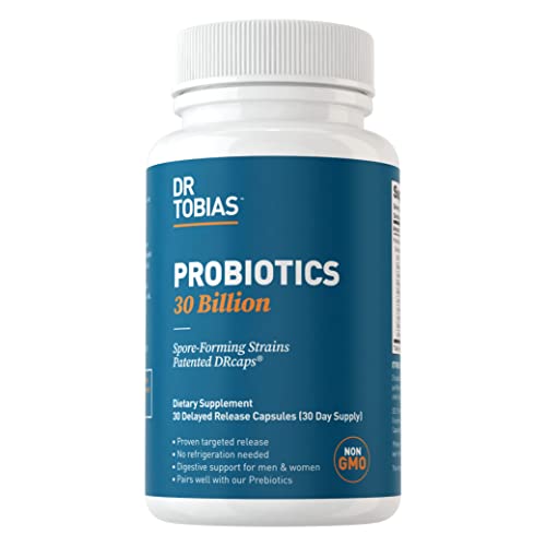 Dr. Tobias Probiotics 30 Billion, 10 Probiotic Strains, Targeted Release Probiotics for Men and Women Supports Digestive Health. 30 Capsules (1 Daily)