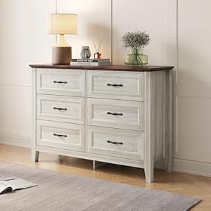 Linsy home farmhouse 6 drawers dresser chests for bedroom wood dresser wide chest of drawers storage dressers organizer for bedroom living roomhallway sgs certified  urban country home decor