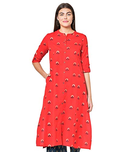 Image of Pistaa's Women's Cotton Relaxed Fit Straight Printed Kurta