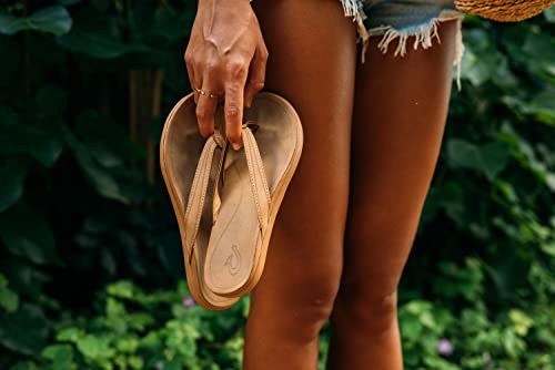 Olukai 'Aukai Women's Beach Sandals, Soft Leather Flip-Flop Slides With Non Marking Outsoles, Lightweight & All-Day Comfort, Tan/Tan, 7 #TOP4