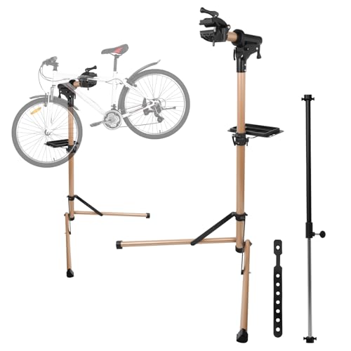 Xeoca Bike Repair Stand- Bicycle Stand for Mechanic Maintenance Rack- Portable with Handy Tool Plate Bike Work Stand-Whole Aluminum Alloy, Height Adjustable- Champagne color
