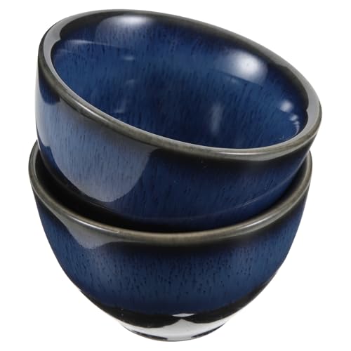 TOYANDONA Tazas de Sake de Cerámica Japonesa Azul Esmaltada 2 Piezas, Taza Grande sin Asa para Servir Sake y Té, Adecuado para Hogar, Bares y Restaurantes