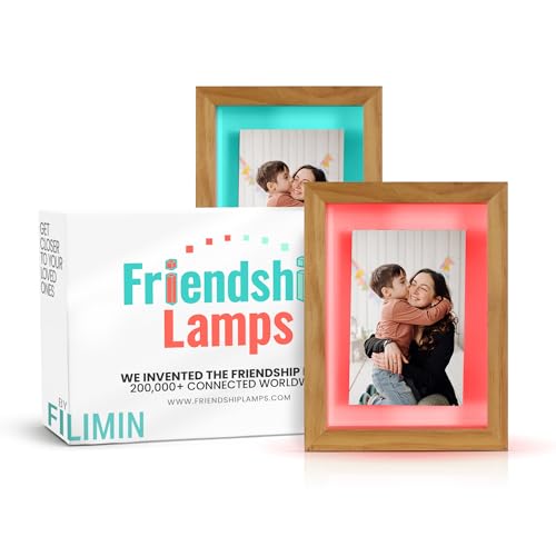 Friendship Lamp® Knotty Pine Wood Picture Frame Handmade in USA - Wi-Fi Touch Lamp LED Light for Long-Distance, Connection, Relationship, Friendship, Gift, Over 200 Colors, App Setup - Set of 2