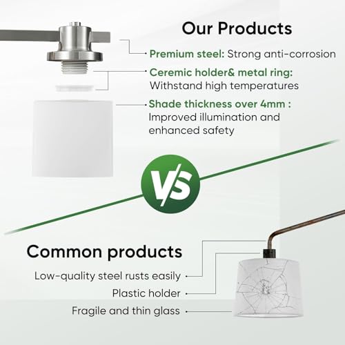 Image of Bathroom Light Fixtures Over Mirror Bathroom Vanity Light Silver Modern Industrial Makeup Lighting Wall Sconce Farmhouse Rustic Milk Glass Lamp Desk Sink (Brushed Nickel, 23 Inch, 3 Light)