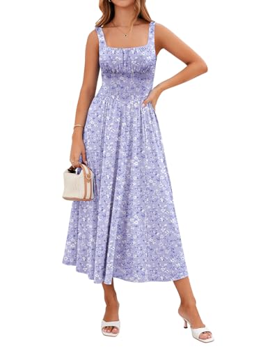 Image of YIOYOLA Womens Casual Summer Dress with Pockets | Sleeveless Square Neck Flowy A-Line Midi Sundress for Beach & Wedding Guest